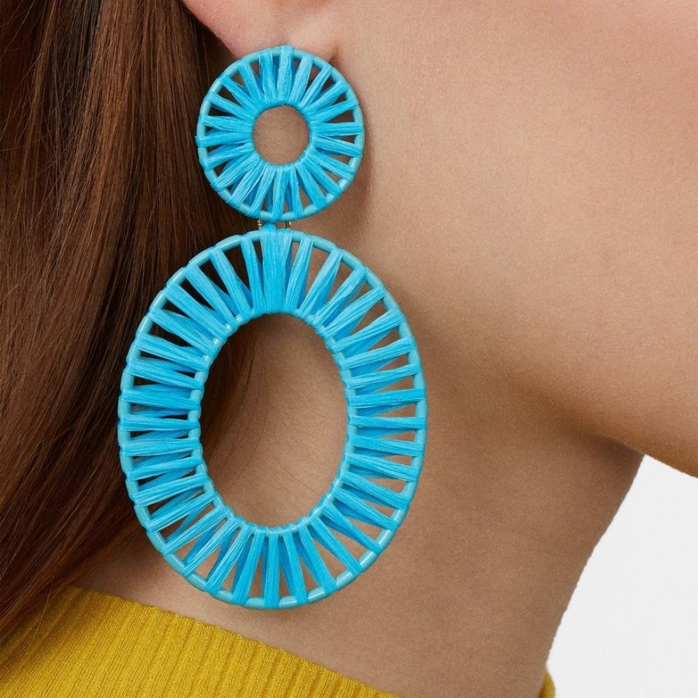 Nwt! Turquoise Raffia Dangle Earrings